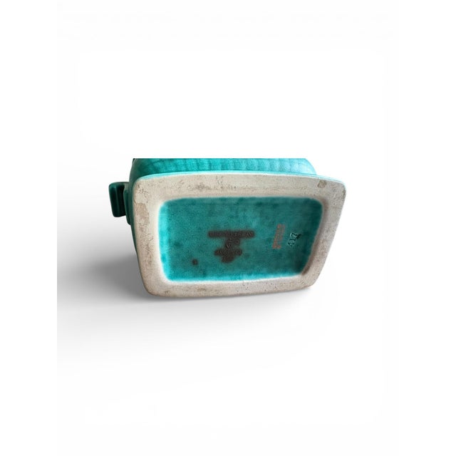 Ceramic 1940s Wilhelm Kåge for Gustavsberg Floral “Argenta” Teal Stoneware Vase, Sweden For Sale - Image 7 of 7