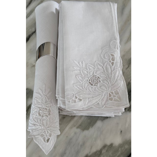 Vintage Lotus Flower Motif White Napkins - Set of 8 For Sale - Image 4 of 14
