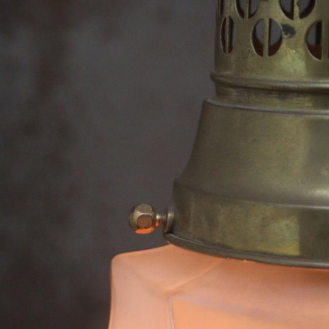French Art Deco Etched Glass and Gilt Brass Pendant Lamp, 1920s For Sale - Image 3 of 10