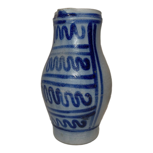 Antique 1800's Handmade Stoneware Salt Glazed Pitcher Pottery Jug Vase Handle