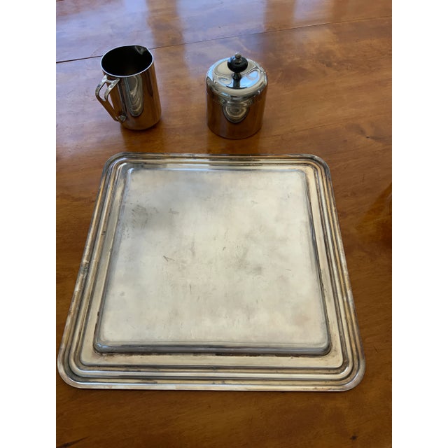 Metal Cristofle-Style 1930s Italian Moderne Silver Plate Coffee Set With Tray, Creamer and Sugar Bowl - 4 Pieces For Sale - Image 7 of 10
