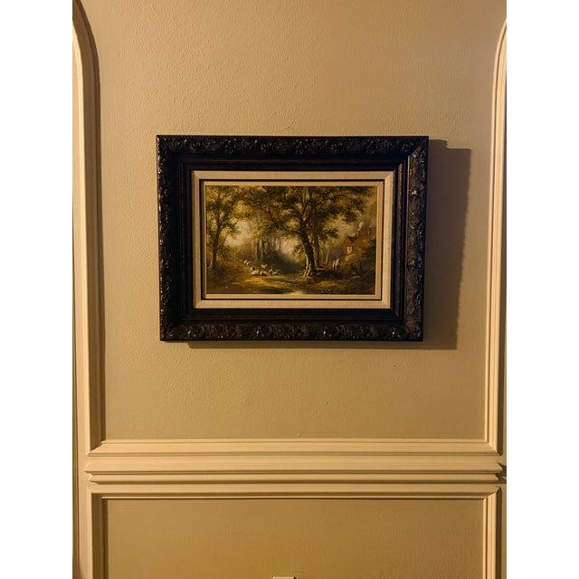 Warren Clarke Original 1989 Oil Painting Woodland Sheep Landscape in Ornate Frame For Sale - Image 11 of 14