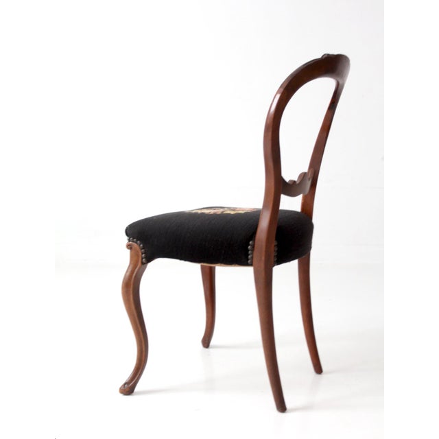 Brown Antique Victorien Balloon Back Chair With Floral Needpoint Upholstery For Sale - Image 8 of 15