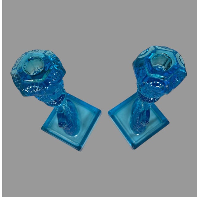 Glass Early 20th Century Cobalt Blue Figural Dolphin Pressed Glass Candlesticks- Set of 2 For Sale - Image 7 of 9