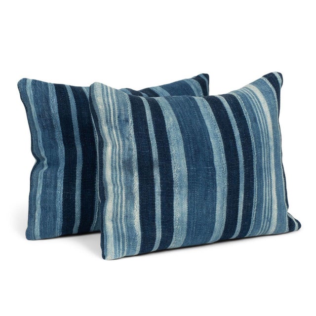 Tribal Rich Faded Indigo Stripe Cushion For Sale - Image 3 of 6