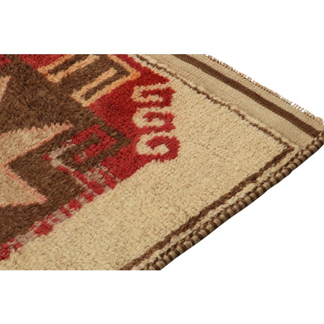 1950s Vintage Tribal Runner in Beige-Brown, Red Medallion Patterns For Sale - Image 5 of 7