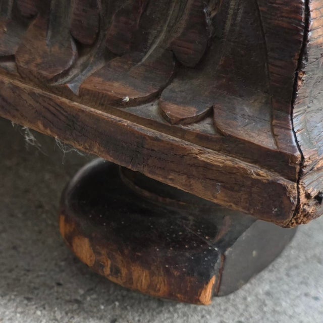Wood Antique English Jacobean Revival Oak Server With Carved Grotesque Masks and Barley Twist Supports, Circa 1830 For Sale - Image 7 of 18