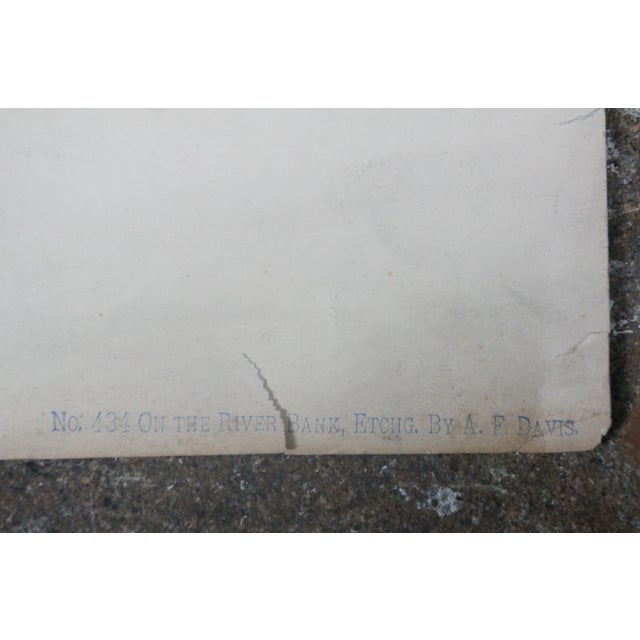 Antique Arthur Fuller Davis Signed Colored on the River Bank Etching 18" For Sale - Image 10 of 10