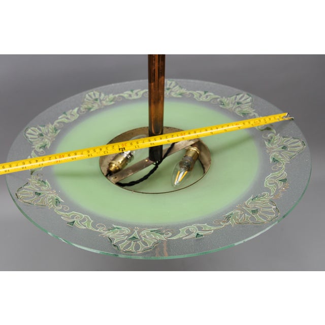 French Art Deco Green Textured Glass and Copper Pendant by Loys Lucha, 1930s For Sale - Image 13 of 18