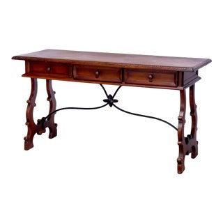 Antique Italian Carved Walnut and Wrought Iron Console Table For Sale