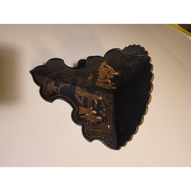 Chinoiserie Black Paper Mache Wall Shelf Bracket For Sale - Image 16 of 17