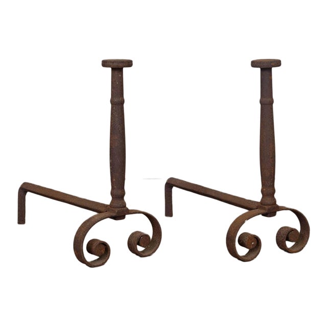 Pair of Large 19th Century French Andirons For Sale