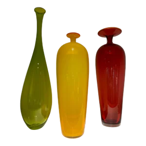 Set of 3 Green, Yellow, and Red Glass Blown Vases by Nicolas Kekic