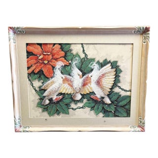Mid-Century Hawaiian Cockatoo & Botanical Airbrush Original Painting Signed Seay, Framed For Sale