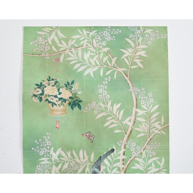 Chinoiserie Gracie Hand Painted Wallpaper Panel Chinoiserie Gated Garden For Sale - Image 3 of 12