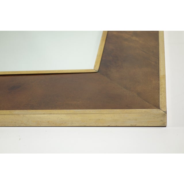 Mid-Century Modernist Brown Parchment and Brass Mirror by Aldo Tura, Italy, 1950 For Sale - Image 11 of 12