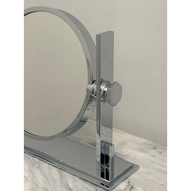Karl Springer Karl Springer Small Chrome Table Mirror — Mid-Century Modern Designer Vanity Mirror, 21″ Wide For Sale - Image 4 of 5