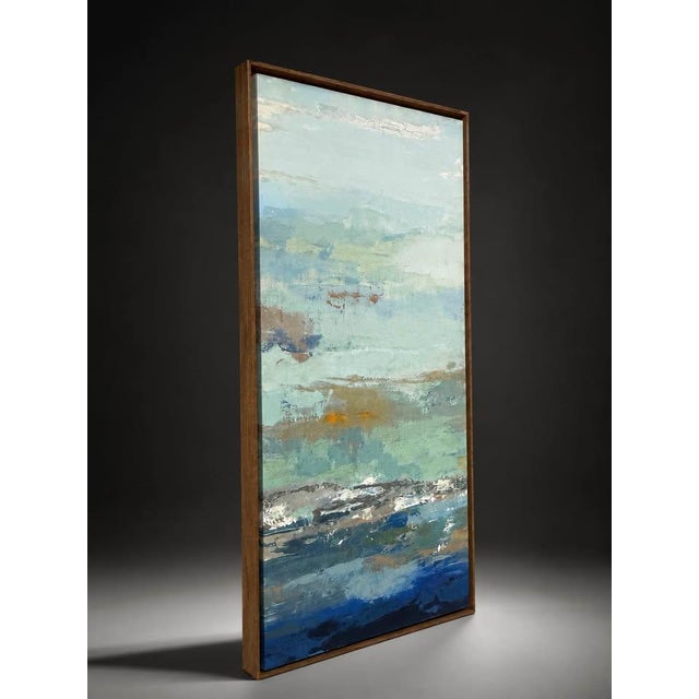 Contemporary Large Blue Green Textured Abstract Oil Painting For Sale - Image 3 of 5