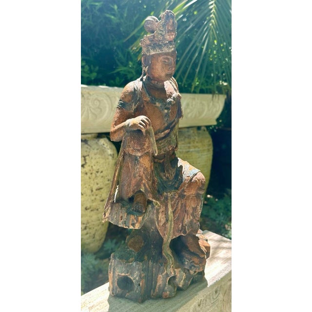Carved and Painted Wooden Seated Figure of Guanyin — Qing Dynasty, 19th Century For Sale - Image 10 of 12