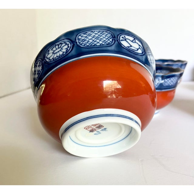 Mid 20th Century Vintage Japanese Imari Bowls With Markings Set of 8