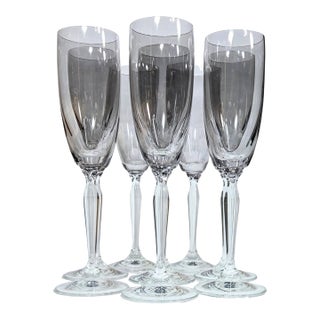 Smoky Long Stemmed Art Nouveau Champagne Flutes- Set of Eight For Sale