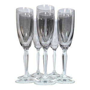 Smoky Long Stemmed Art Nouveau Champagne Flutes- Set of Eight