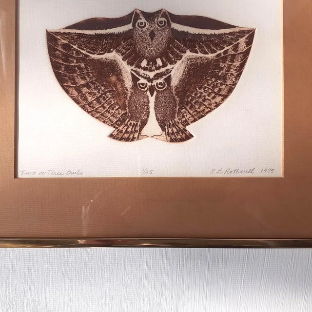 1975 Elaine B. Rothwell Original Etching "Two or Three Owls" - Framed 1/25 First Impression For Sale In Phoenix - Image 6 of 8