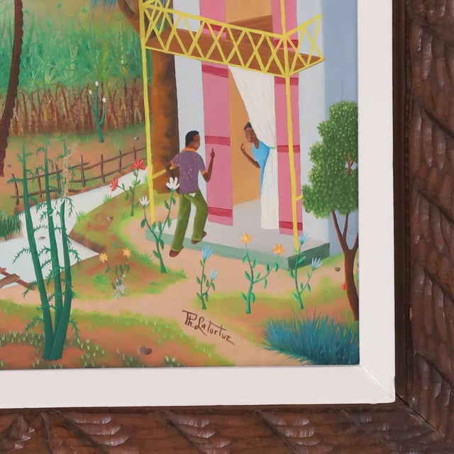 Mid Century Haitian Painting of a Village For Sale - Image 4 of 8
