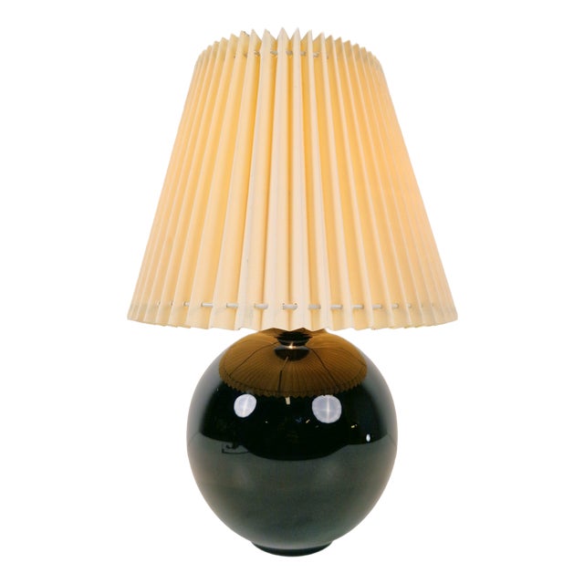 Black Opaline Glass Spherical Table Lamp in the style of Jacques Adnet, 1950s For Sale