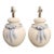 Vintage Soft Blue Raised Ribbon Ginger Jar Regency Ceramic Table Lamps- a Pair For Sale