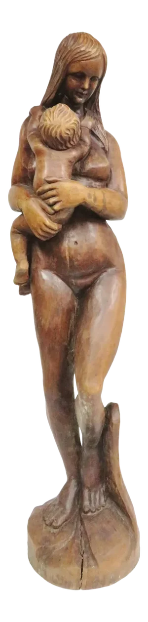 Vintage Mid Century Design Mother & Child Carved Wood Sculpture