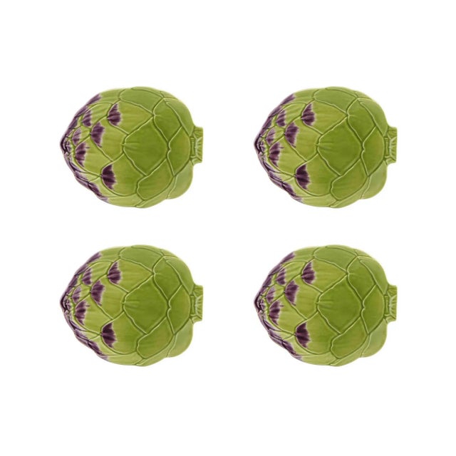 2020s Bordallo Pinheiro Artichoke Bread Plate, Green, Set of 4 For Sale - Image 5 of 5