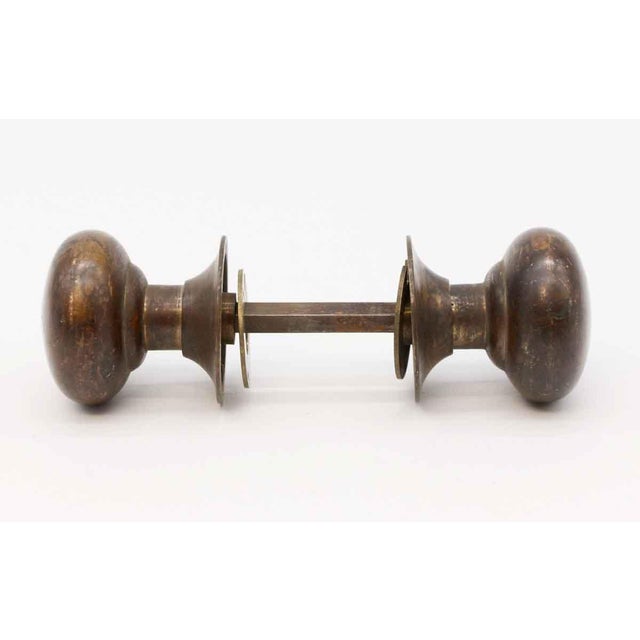 Traditional Vintage Dark Plain Bronze Passage Door Knob Set For Sale - Image 3 of 4