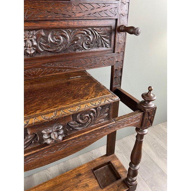 19th Century Neo-Gothic Carved Oak Coat Rack For Sale - Image 6 of 9