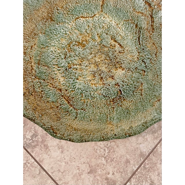 Glass Vintage Aqua and Gold 16" Cast Glass Centerpiece Bowl For Sale - Image 7 of 9