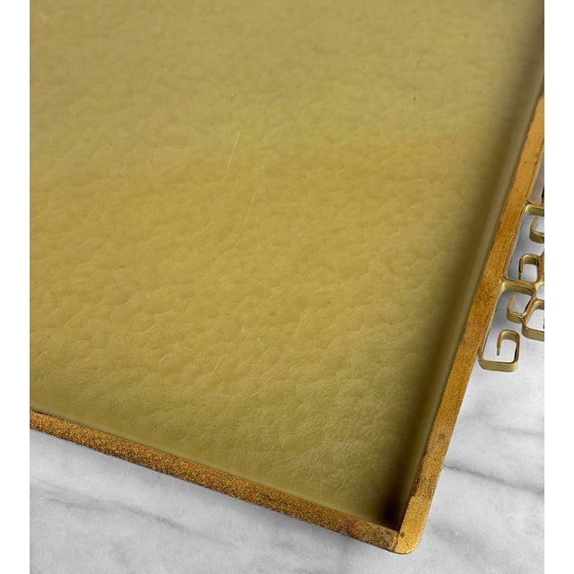 Green Vintage Hollywood Regency Chinoiserie Green Enamel Serving Vanity Tray For Sale - Image 8 of 9