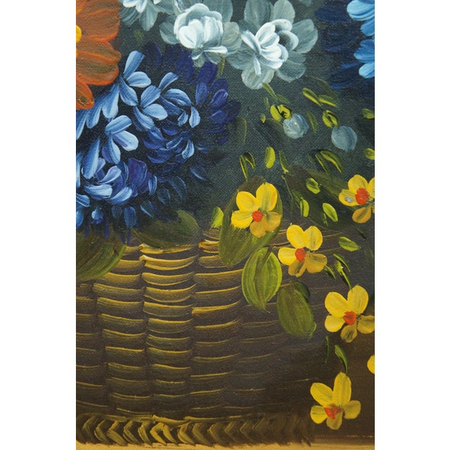 Wood Late 20th Century L. Martin Floral Botanical Still Life Bouquet of Flowers Oil Painting on Canvas, Framed For Sale - Image 7 of 11