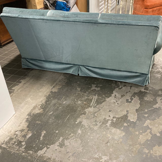 Aqua Mid-20th Century Aqua Velvet Couch For Sale - Image 8 of 12
