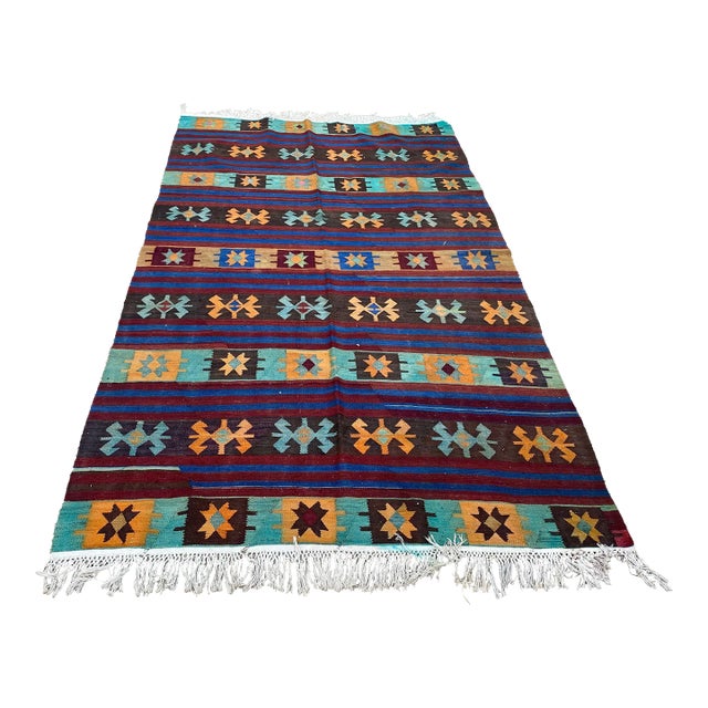 Vintage Geometric Pattern Kilim Rug For Sale