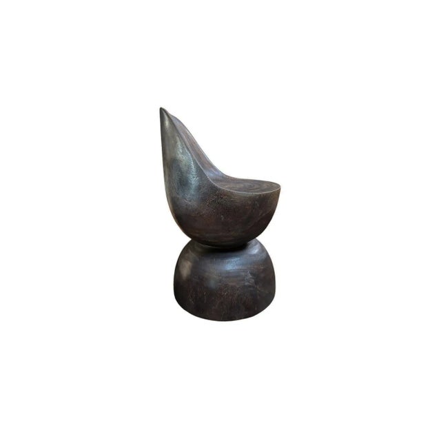 Contemporary Sculptural Chair Carved From Solid Suar Wood Modern Organic, Espresso Finish For Sale - Image 3 of 9