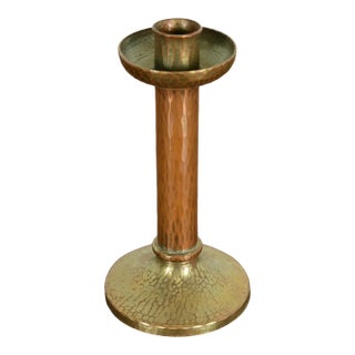 Roycroft Arts & Crafts Brass Finished Hammered Copper Candlestick For Sale