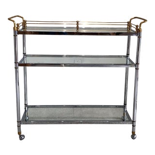 1970's Jansen Style Brass and Chrome Bar Cart For Sale