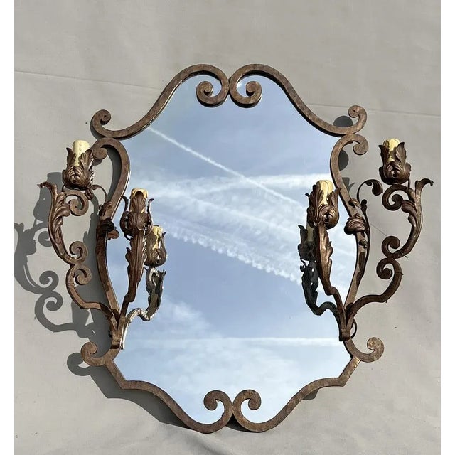 Wrought Iron Light Mirror, 1940s For Sale - Image 6 of 12