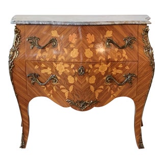 French Louis XV Style Kingwood & Marquetry Ormolu Mounted Bombe Commode For Sale