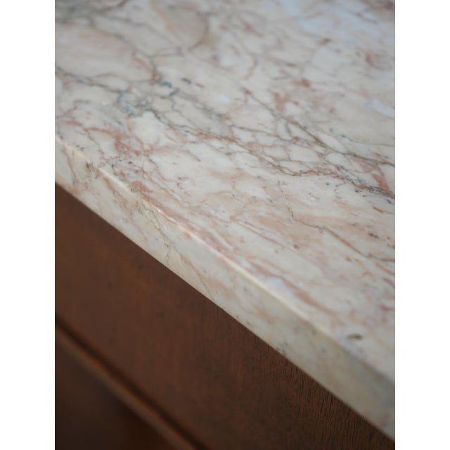 John Widdicomb Vintage Walnut Marble Top French Empire Console For Sale - Image 9 of 17