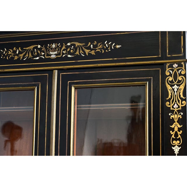 French 19th Century Ebonized & Inlay Petite Bibliotheque For Sale - Image 13 of 15