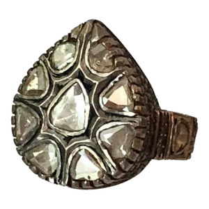 1990s Natural Cut Polki Diamond Cocktail Ring Size 8