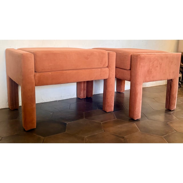 West Elm Pair of Burnt Umber Velvet Milo Baughman Style Parsons Ottomans, by West Elm For Sale - Image 4 of 12