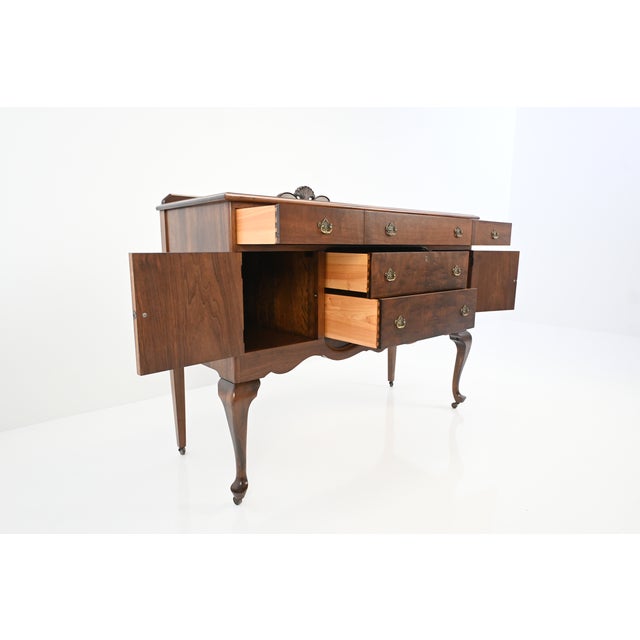 Brown Baker Furniture Queen Anne Revival Walnut Sideboard, Circa 1920s | Newly Refinished For Sale - Image 8 of 18