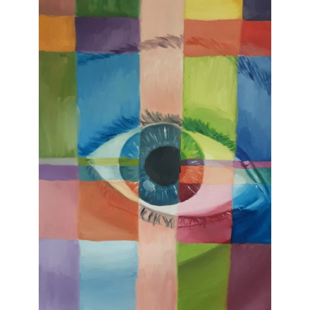 Mid 20th Century Vintage Abstract Oil Painting of a Face For Sale - Image 5 of 6